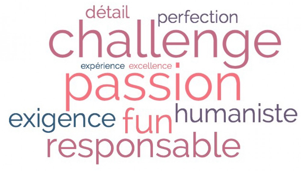 passion, challenge, fun, responsable, humaniste, exigence, perfection, détail, excellence, expérience